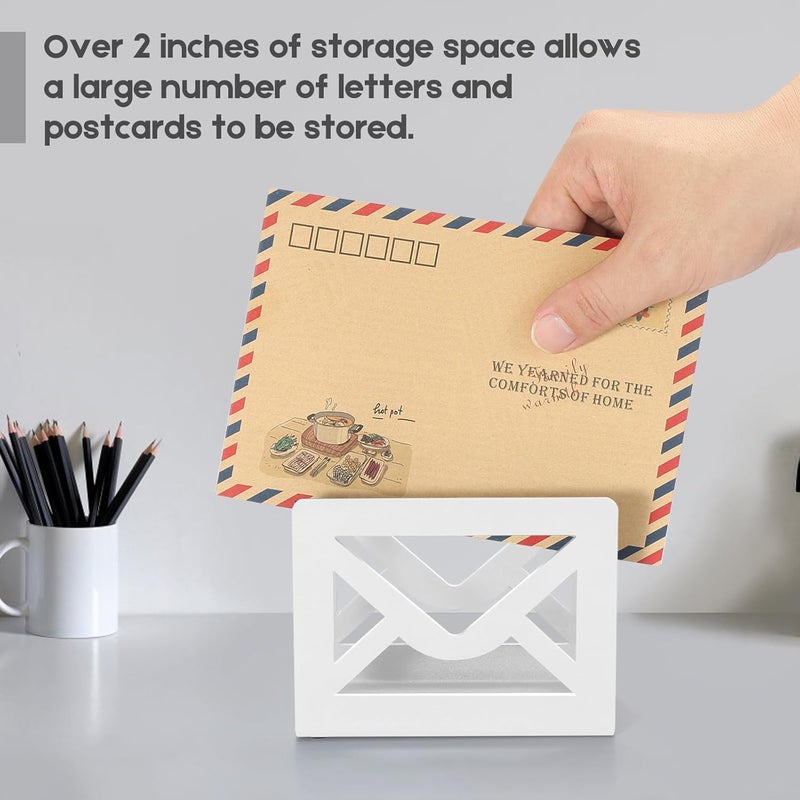 appacare Desktop Metal Mail Holder,Modern Black Letter Organizer for Desk with Cutout Envelope Design,Home and Office Envelope and Document Storage Rack (White) - Image 3